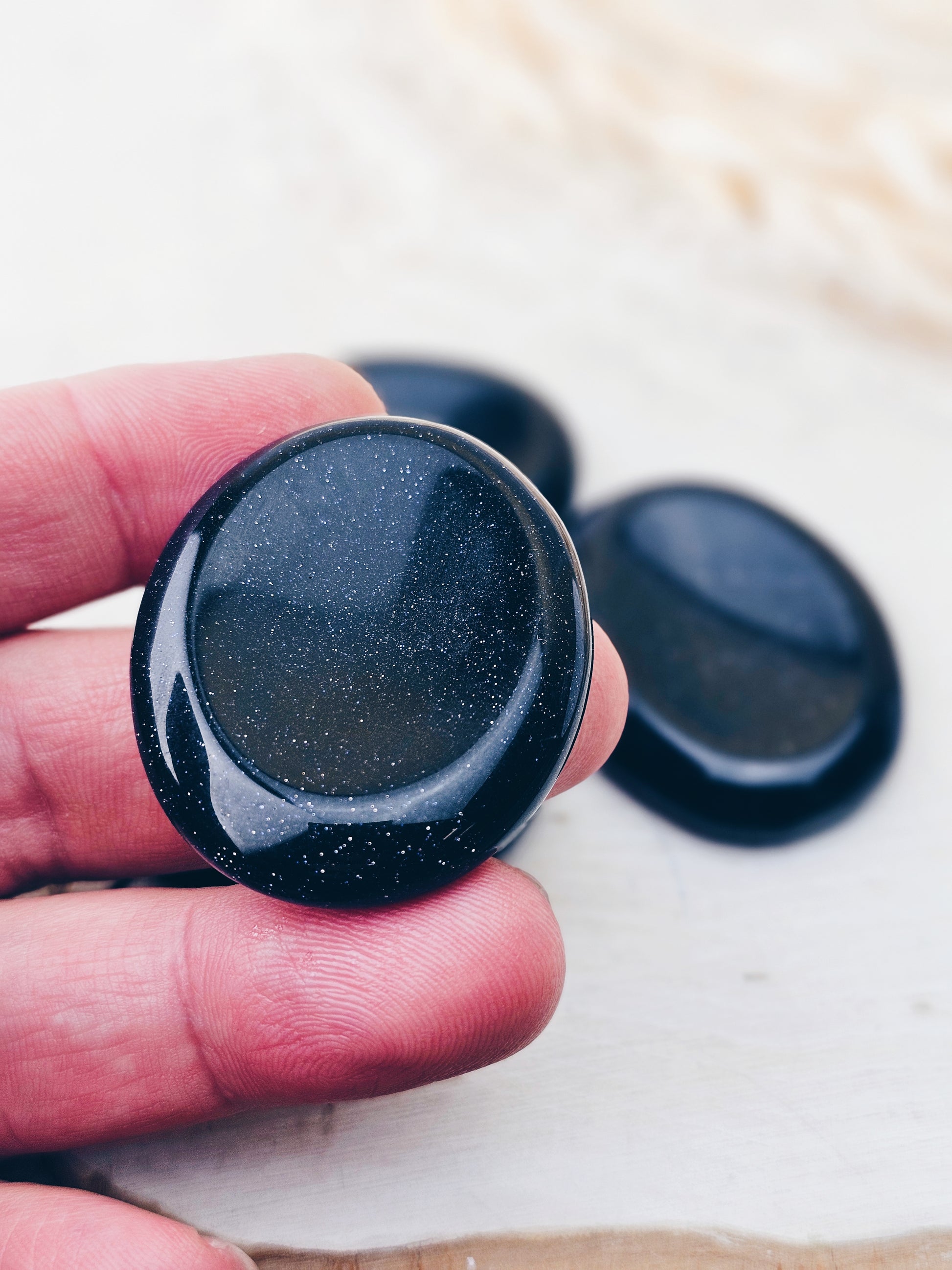 Blue Goldstone Worry Palm Stone - Sacramento Crystal Co.