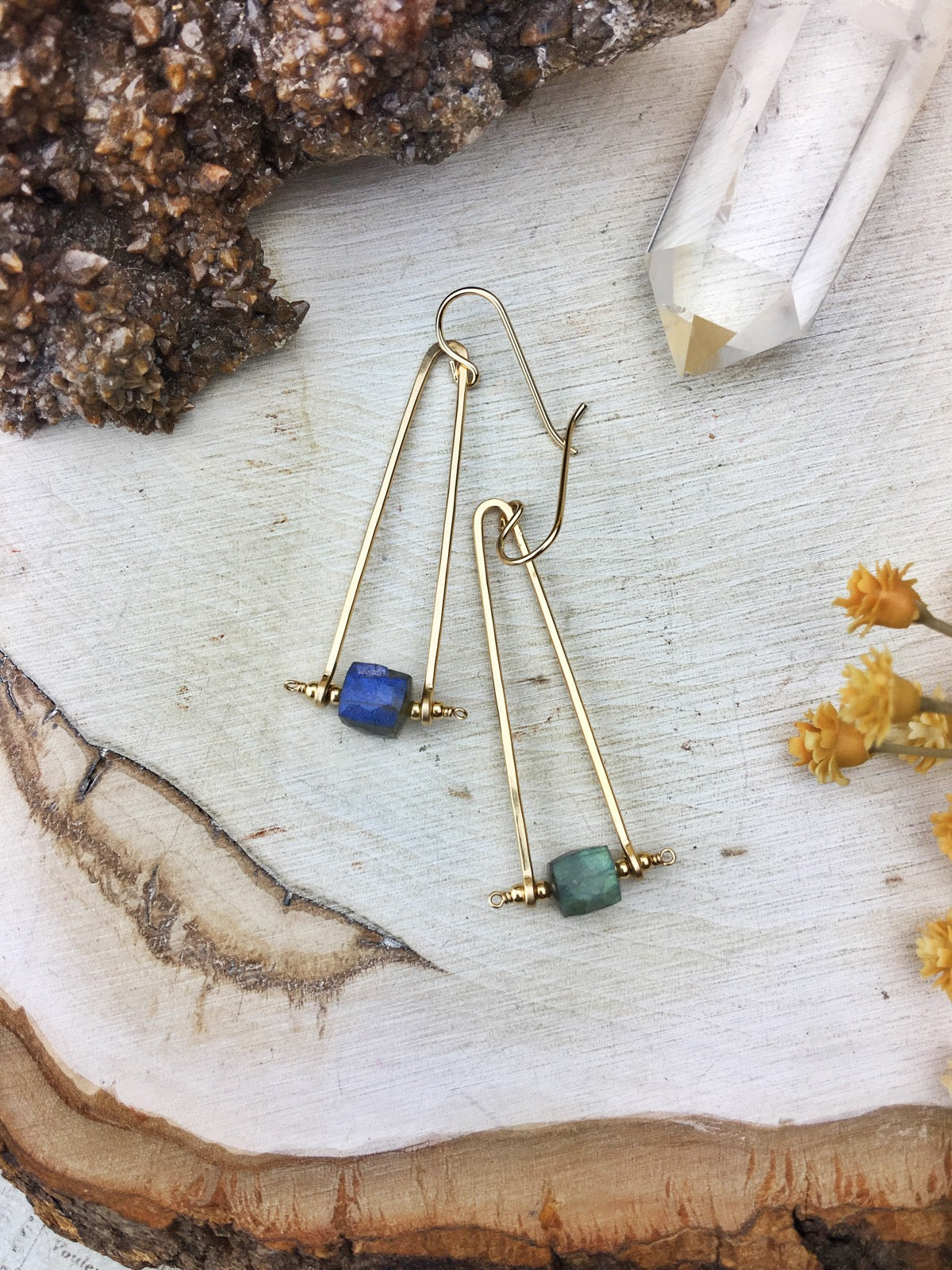 Forged Triangle Labradorite cheapest & Apatite Earrings