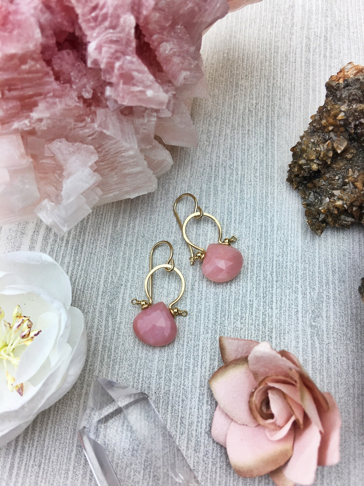 Handmade 14k Gold and Rose 2024 Quartz Gemstone Briolette Earrings