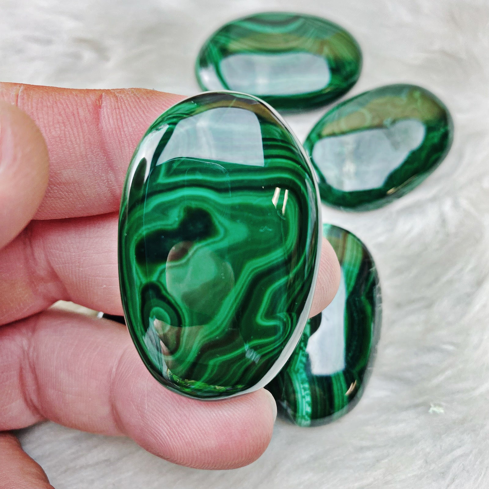 Malachite Palm Stones - The Bead N Crystal & Enclave Gems