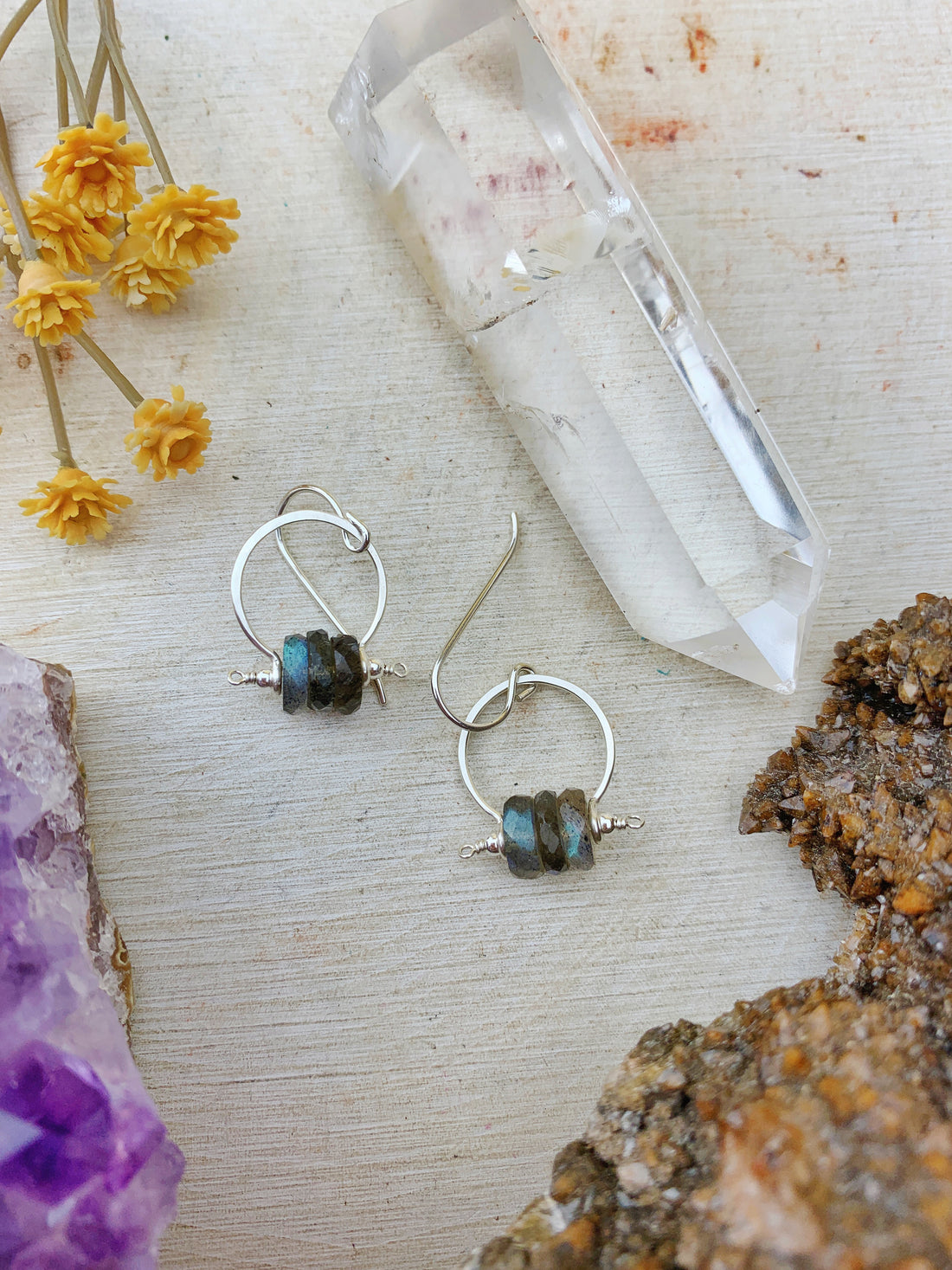 Kiki Earrings - Faceted Disk Stack Sterling Silver - The Bead N Crystal & Enclave Gems