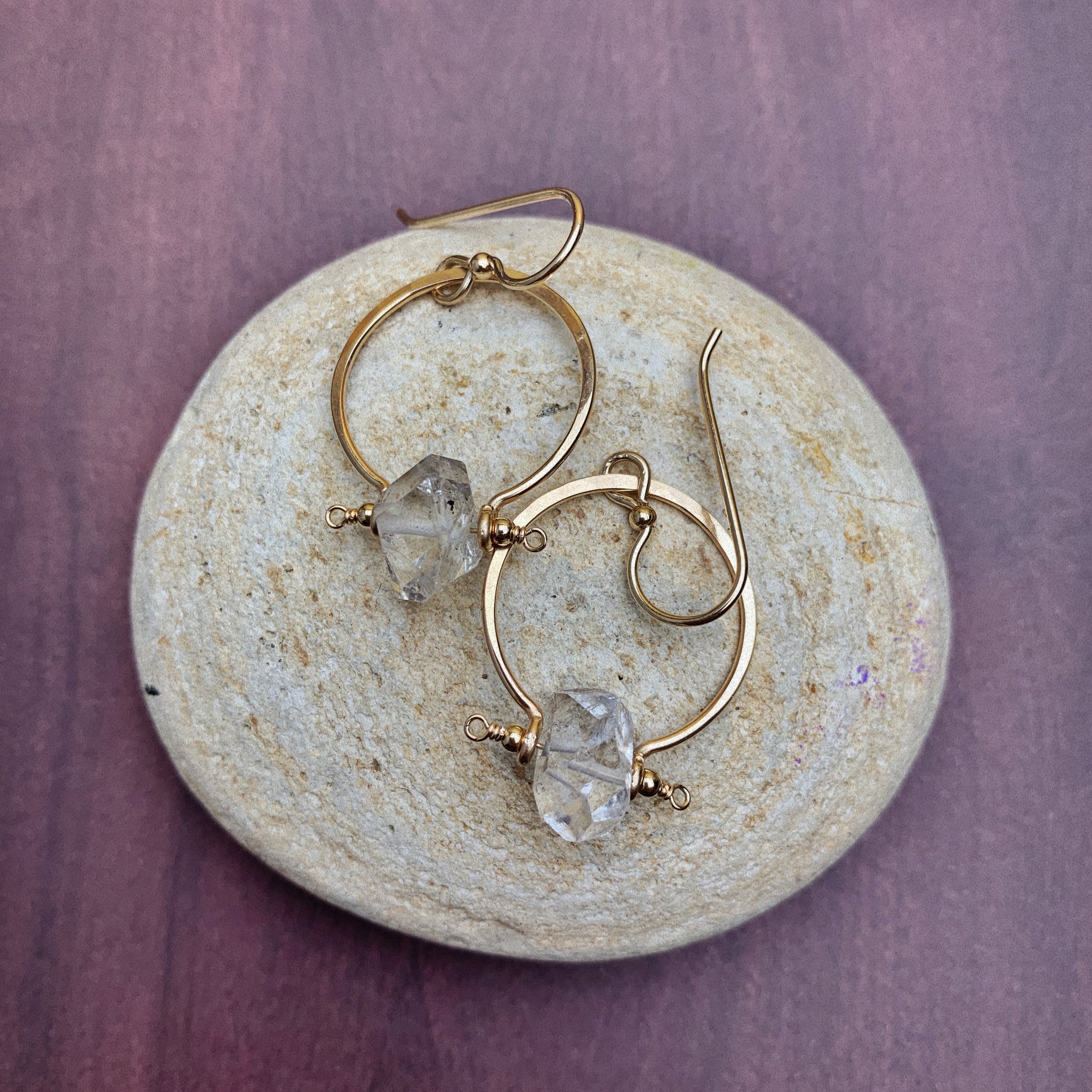 Benny Earrings - Large Herkimer Diamond Quartz Med Hoops - The Bead N Crystal & Enclave Gems