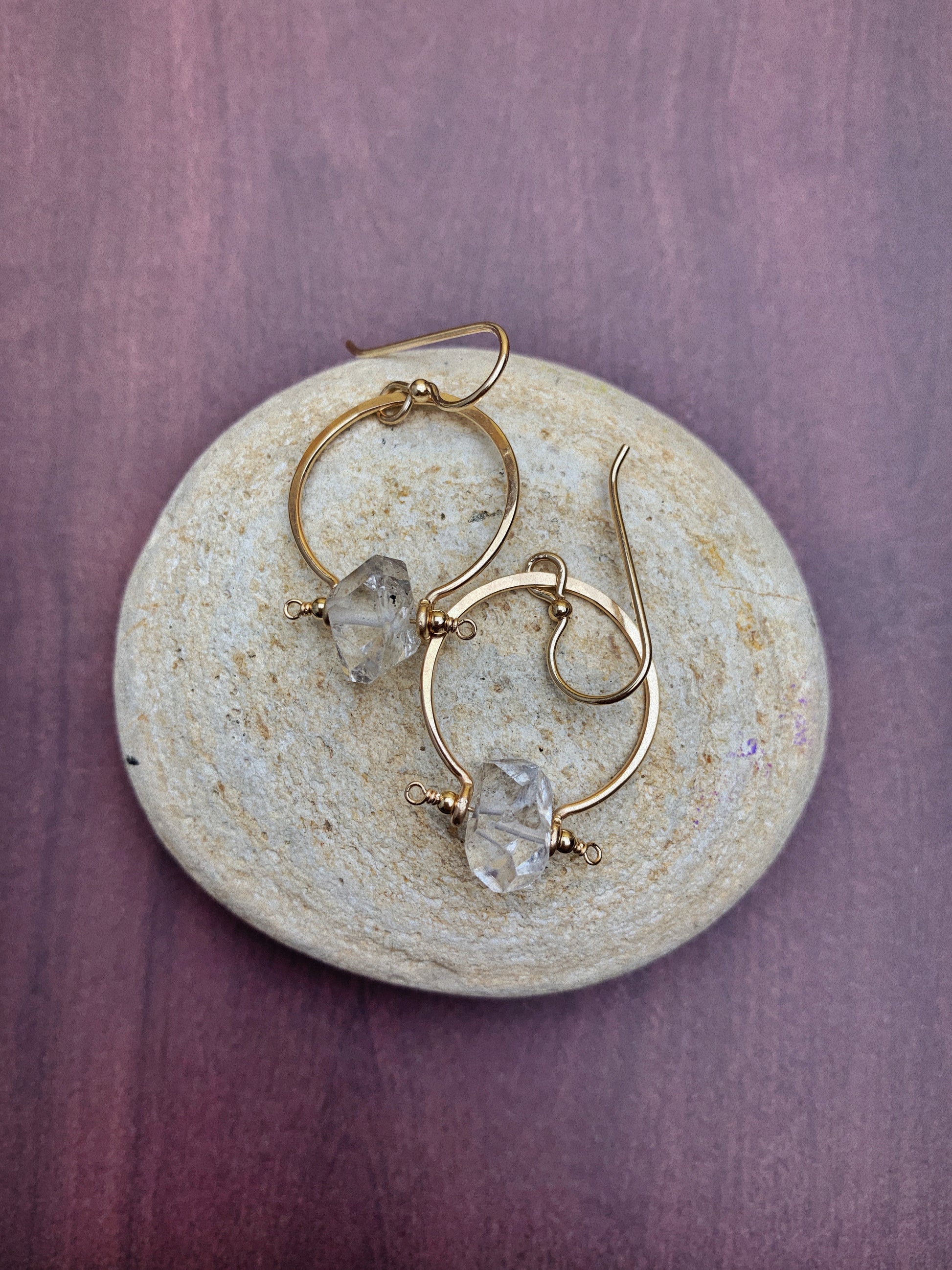 Benny Earrings - Large Herkimer Diamond Quartz Med Hoops - The Bead N Crystal & Enclave Gems