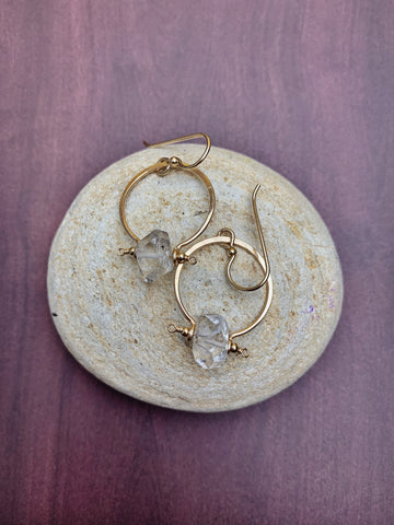 Benny Earrings - Large Herkimer Diamond Quartz Med Hoops - The Bead N Crystal & Enclave Gems