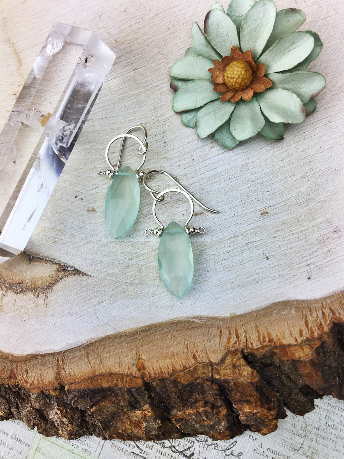 Sydney Earrings - Sterling Silver Frames Faceted Chalcedony Marquis - The Bead N Crystal & Enclave Gems