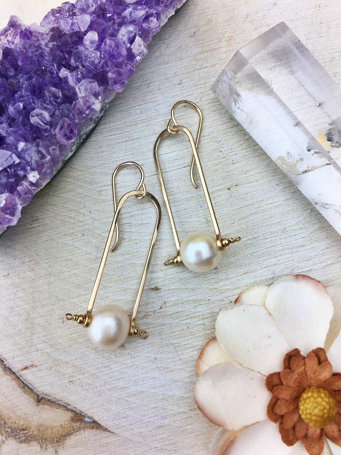 Hildur Earrings 'A' - Freshwater Pearl 14k Gold Filled Frames - The Bead N Crystal & Enclave Gems