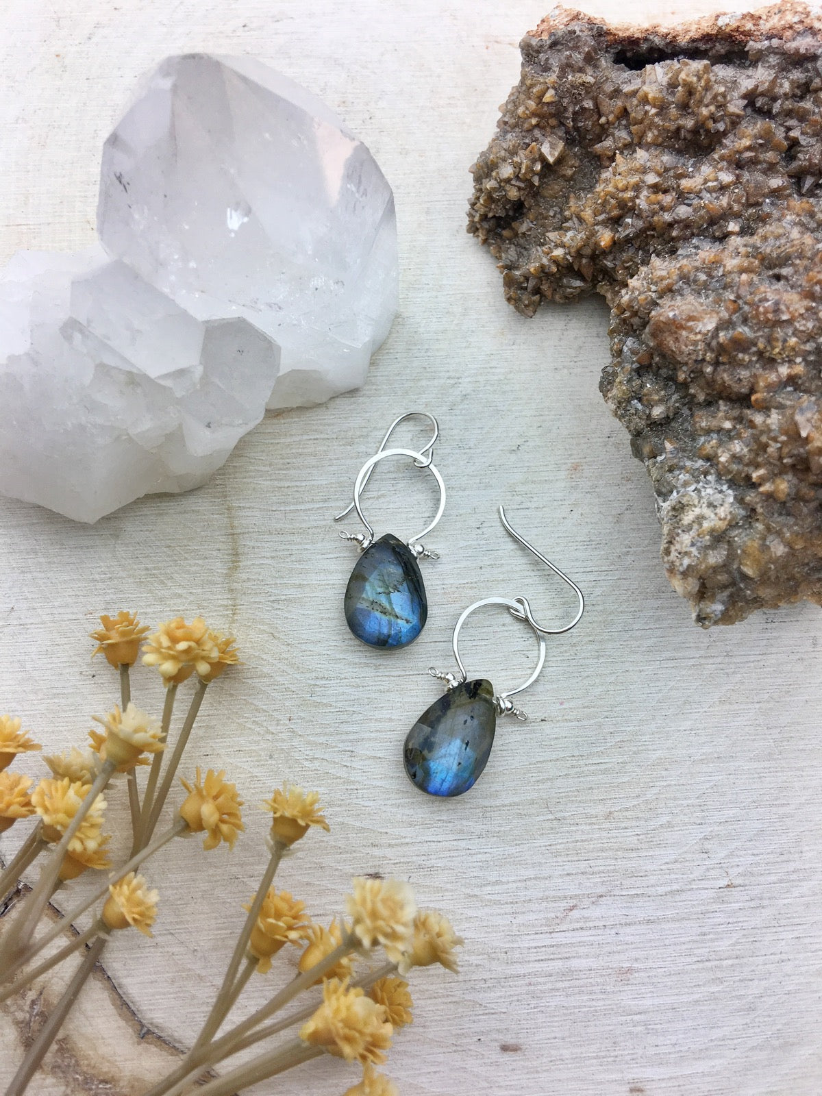 Fifi Earrings - Faceted Labradorite Briolette Cut Natural Teardrop Sterling Silver - The Bead N Crystal & Enclave Gems