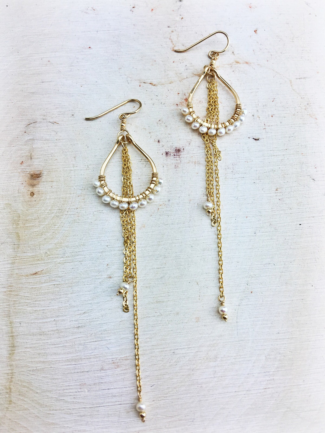 Hildur Earrings 'C' - Freshwater Pearl 14k Gold Filled Frames and Chain - The Bead N Crystal & Enclave Gems