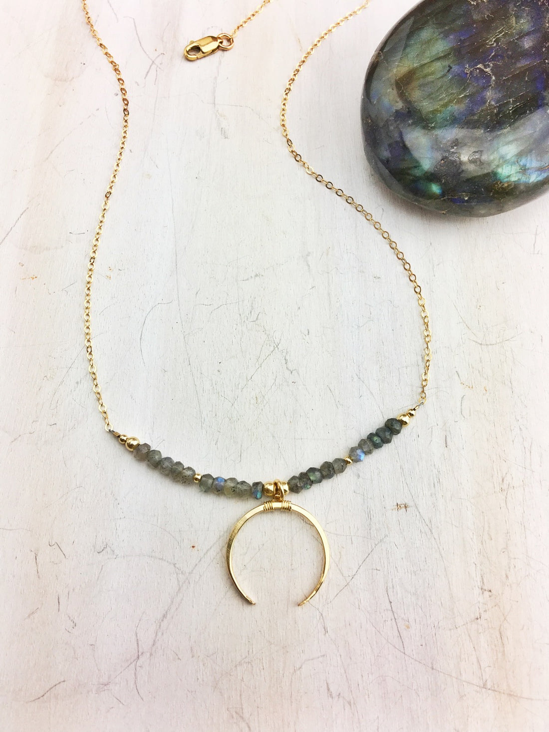 Northern Lights Necklace 'A' - 14k Gold Filled Crescent Labradorite Faceted Rondels - The Bead N Crystal & Enclave Gems