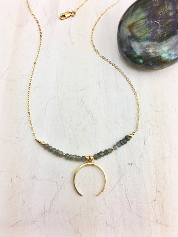 Northern Lights Necklace 'A' - 14k Gold Filled Crescent Labradorite Faceted Rondels - The Bead N Crystal & Enclave Gems