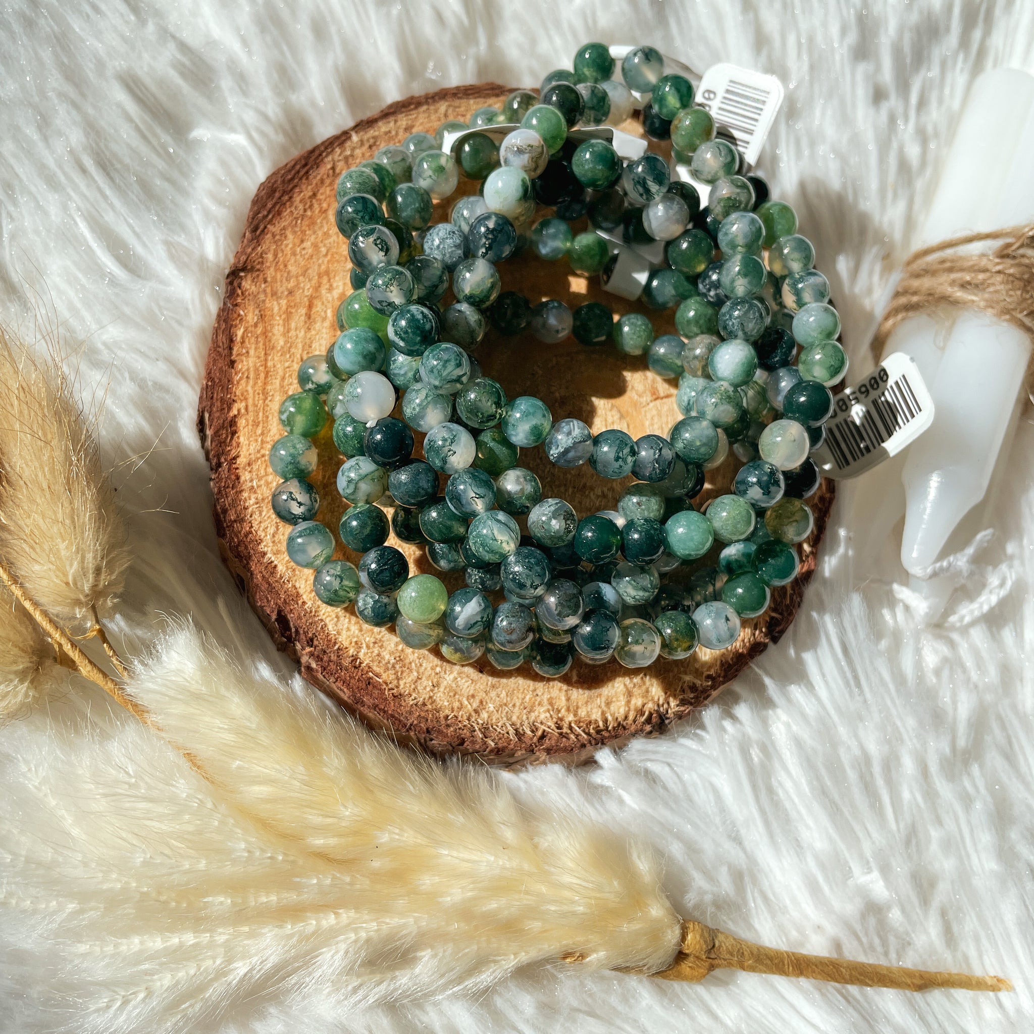 Moss Agate Stretch Bracelet 6 mm - The Bead N Crystal & Enclave Gems