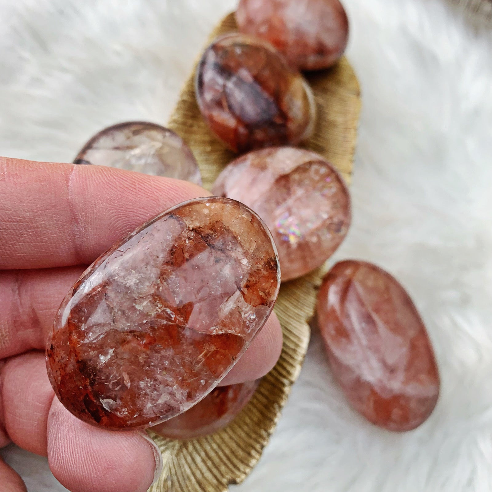 Hematoid Quartz Palm Stones (16) - The Bead N Crystal & Enclave Gems