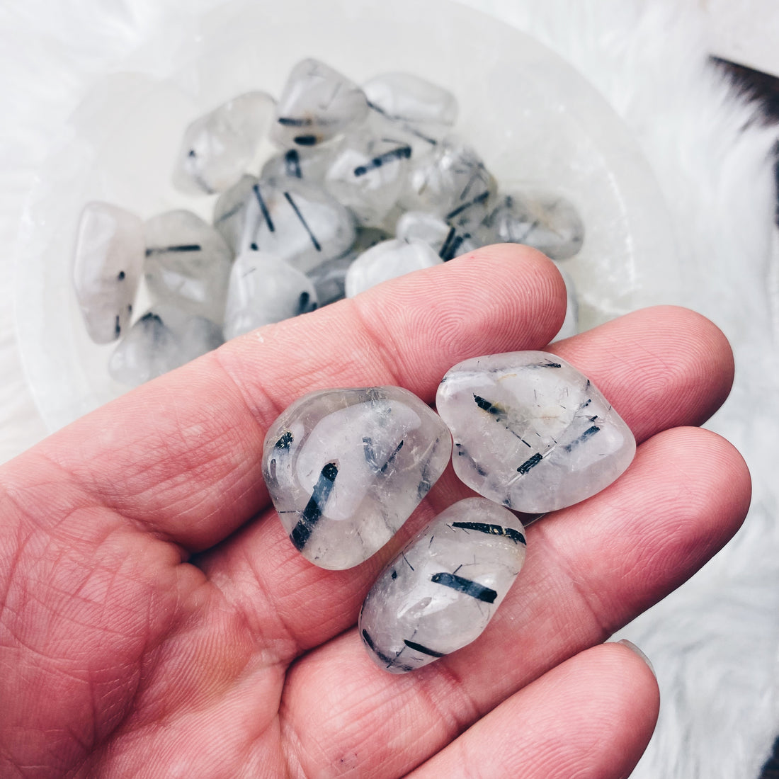 Tourmalinated Quartz Tumbled Stones - The Bead N Crystal & Enclave Gems