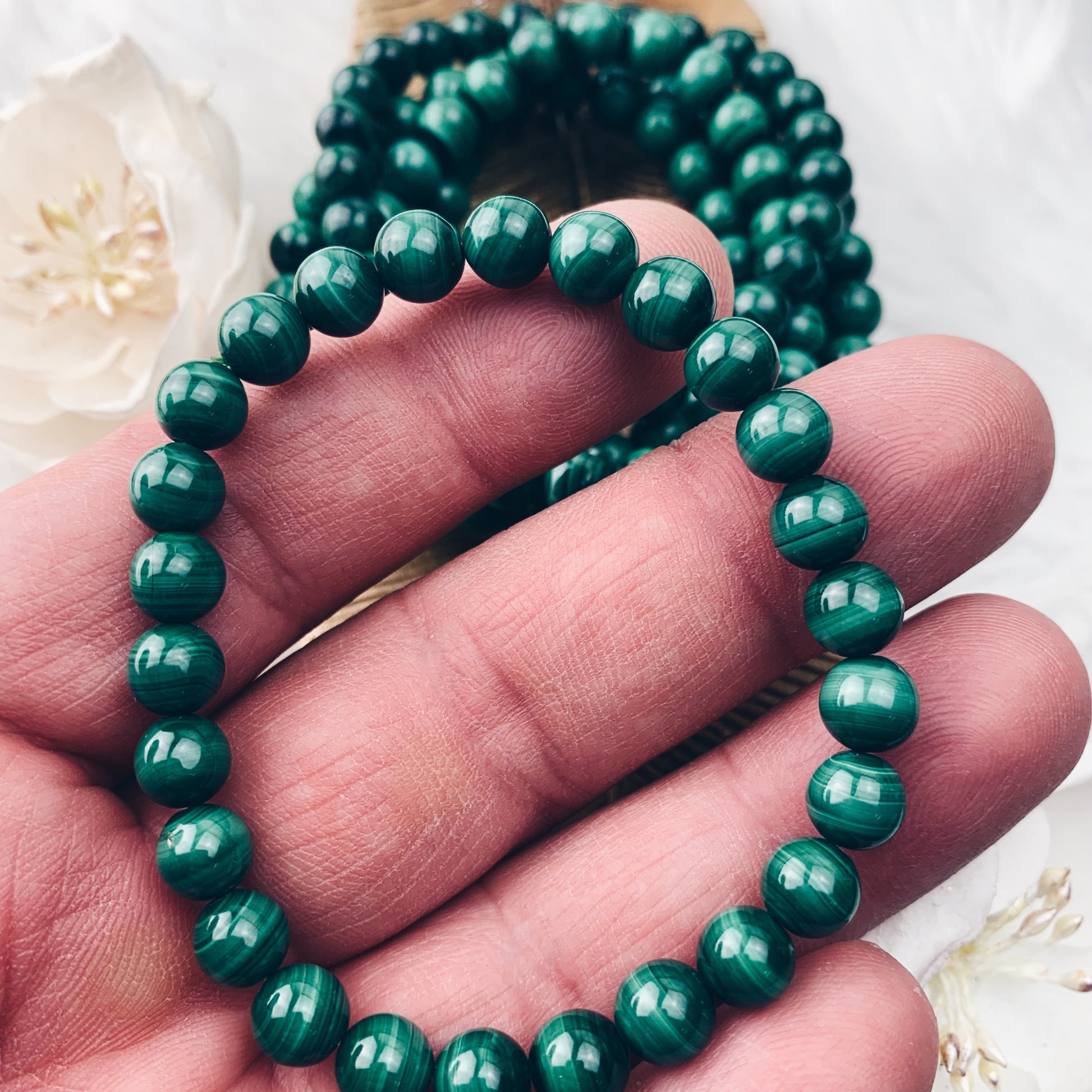 Malachite Stretch Bracelet 8 mm - The Bead Shoppe & Enclave Gems