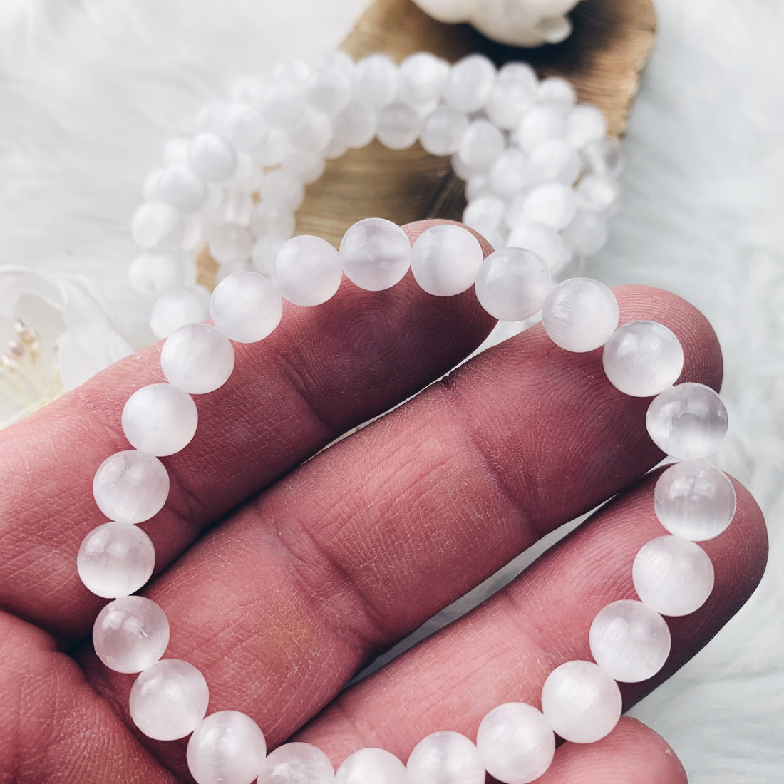 Selenite Stretch Bracelet 8 mm - The Bead Shoppe & Enclave Gems