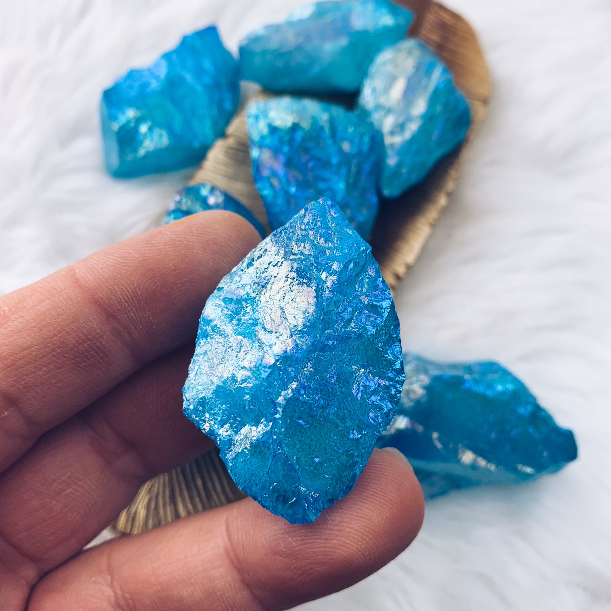 Aqua Aura Quartz Points (965) - The Bead Shoppe & Enclave Gems