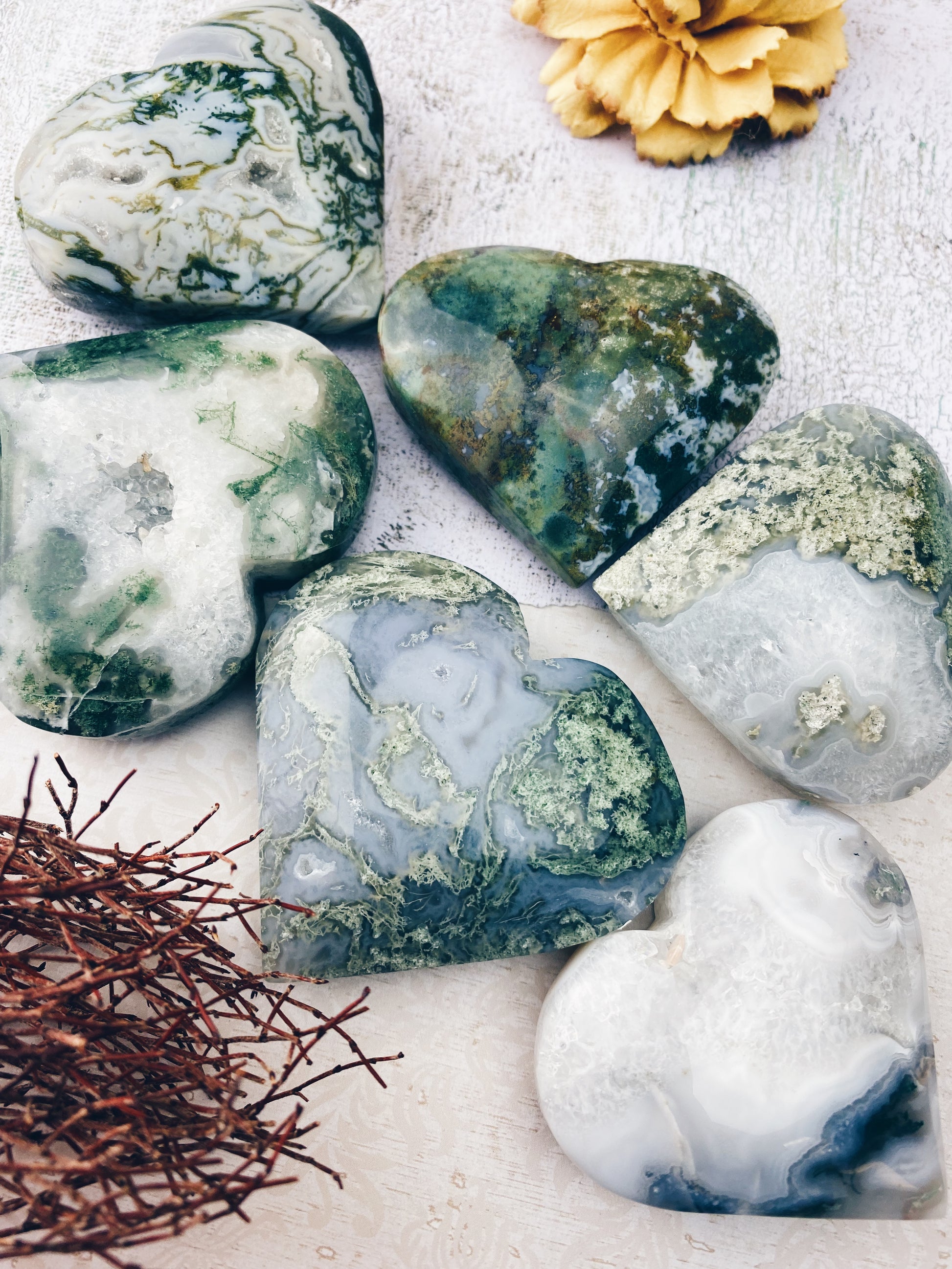 Moss Agate Heart Lg - The Bead N Crystal & Enclave Gems