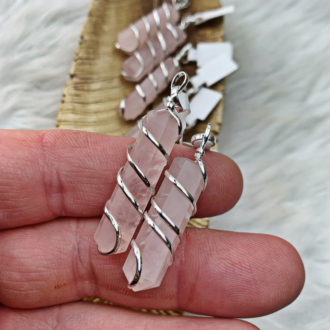 Rose Quartz Wire-Wrapped Pendant (2) - The Bead N Crystal & Enclave Gems