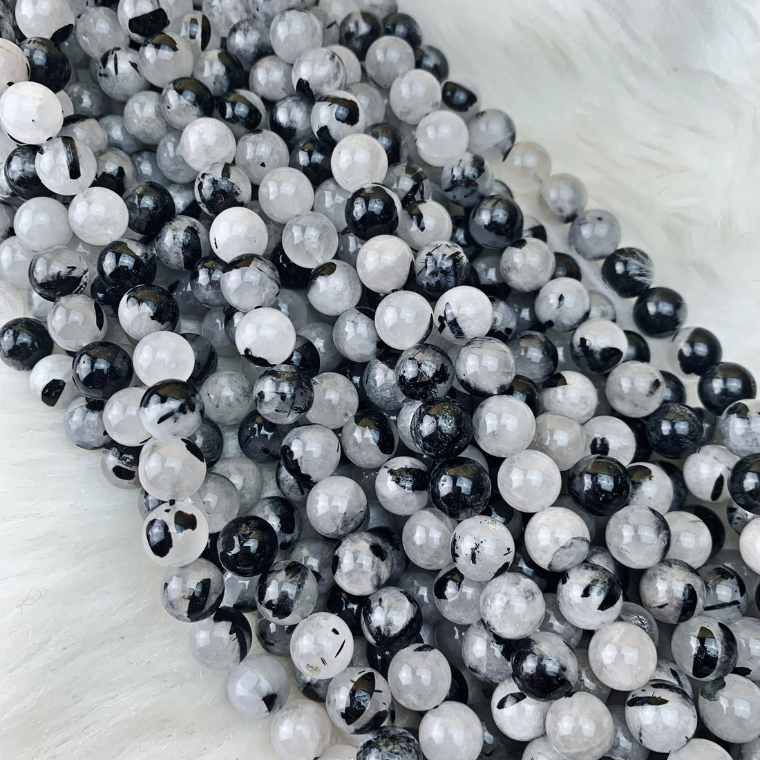Tourmalinated Quartz 8 mm - The Bead N Crystal & Enclave Gems