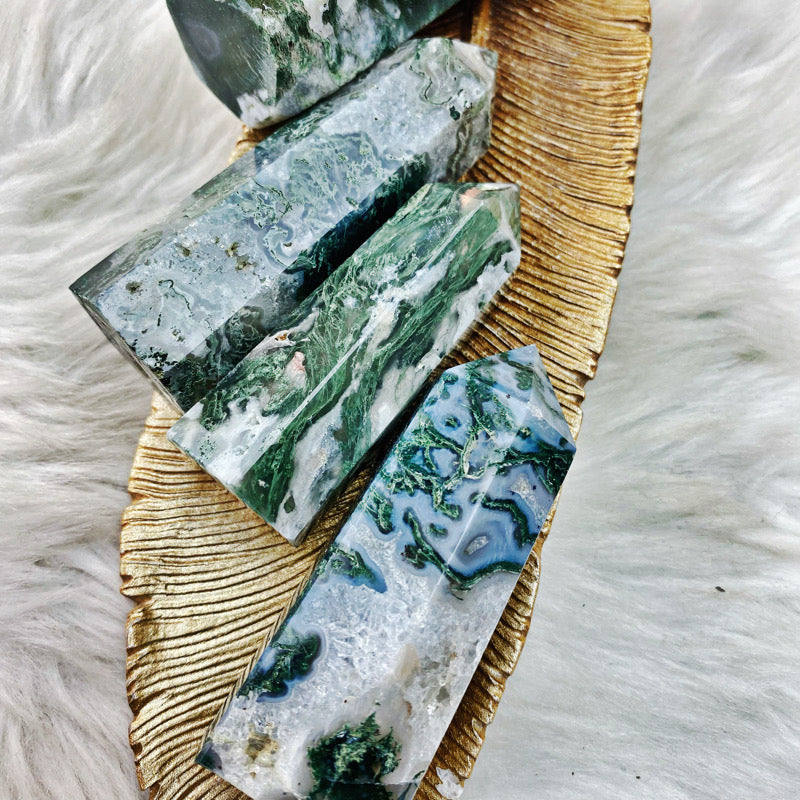 Moss Agate Towers - Dreamy Moss Agate - The Bead N Crystal & Enclave Gems