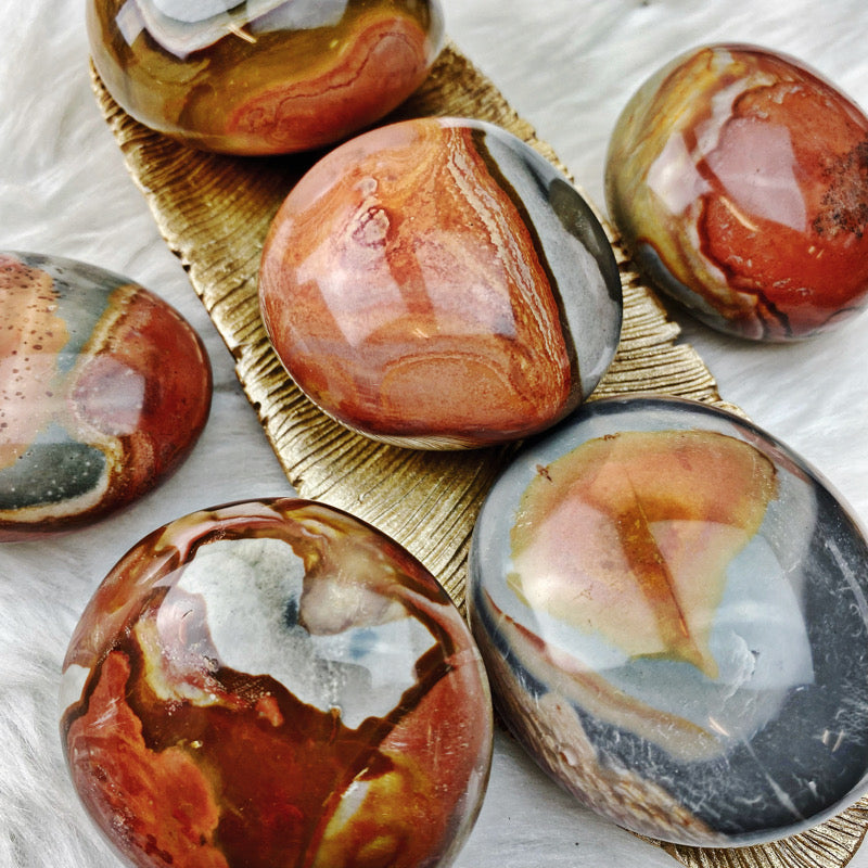 Polychrome Jasper Palm Stone LG - Stunning Lines! - The Bead N Crystal & Enclave Gems