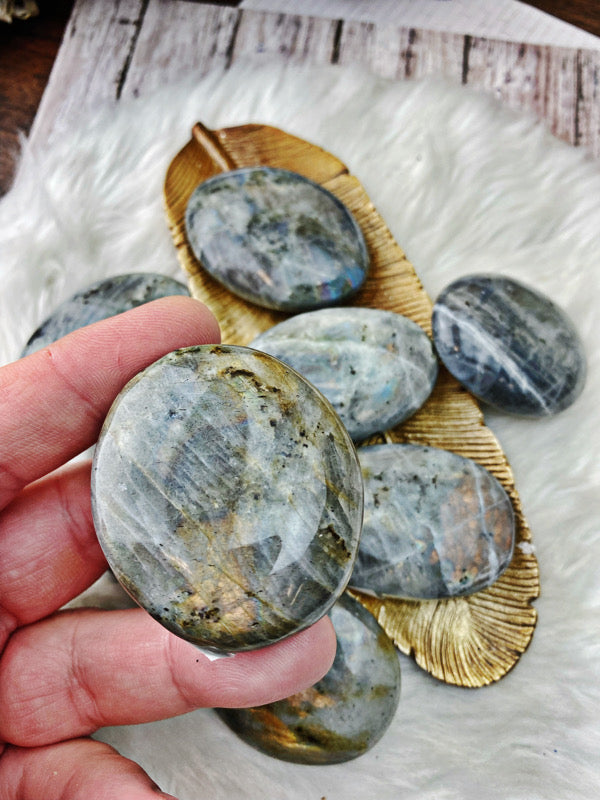 Sunset Labradorite Palm Stone - Orange Fire - The Bead N Crystal & Enclave Gems