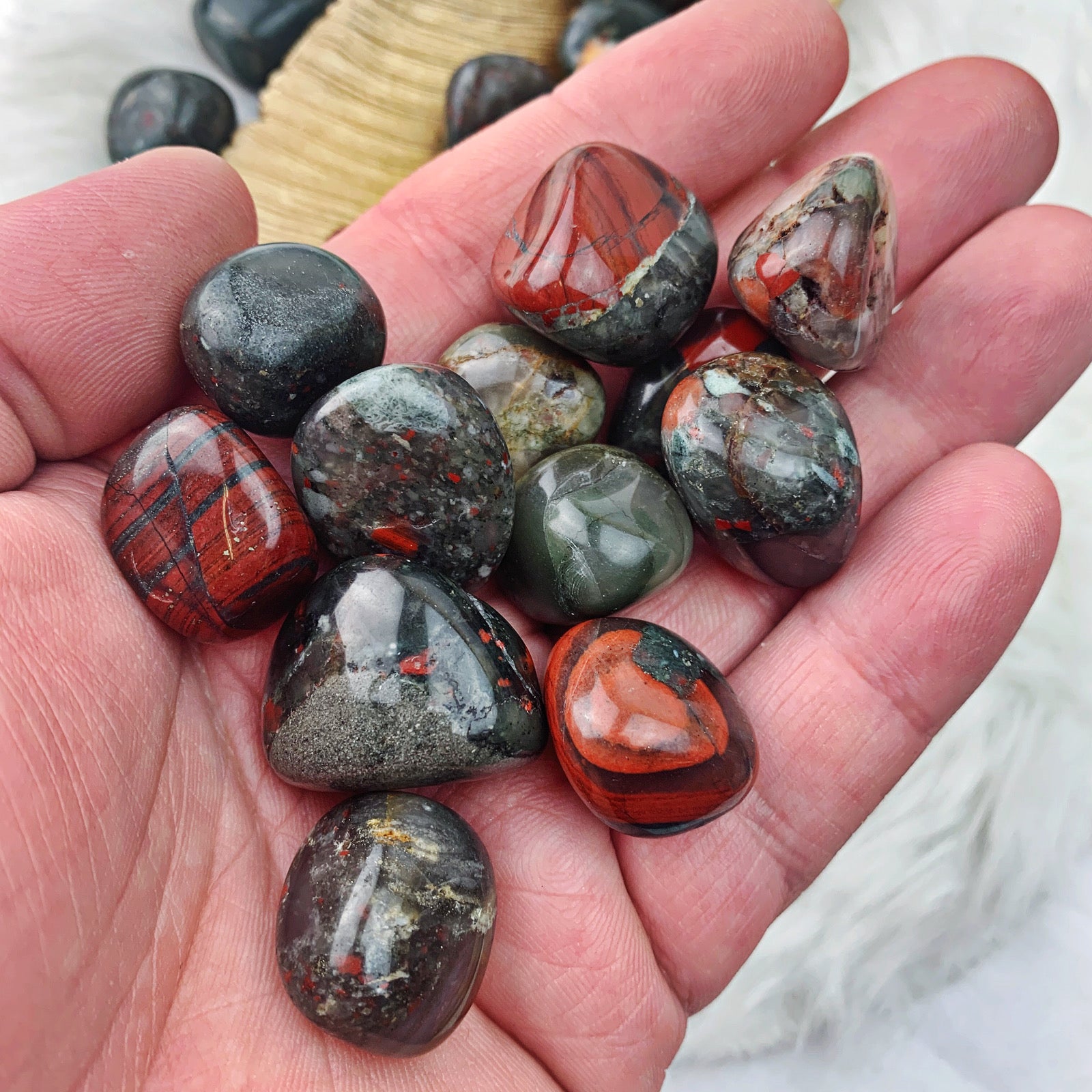 Bloodstone Jasper Tumbled Stones (Set of 3) (825) - The Bead Shoppe