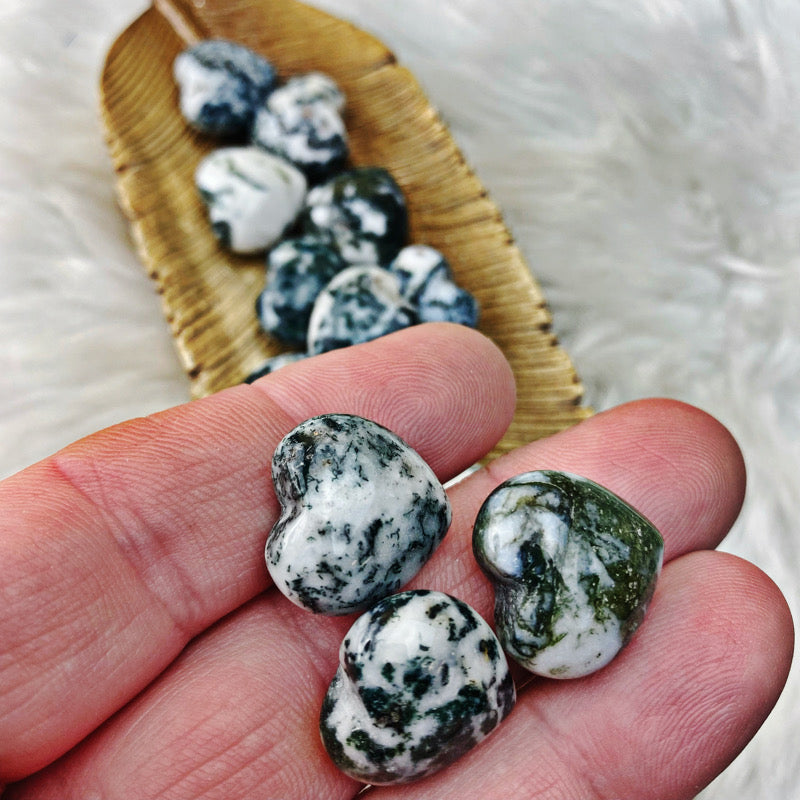 Moss Agate Hearts Sm - CUTE - The Bead N Crystal & Enclave Gems