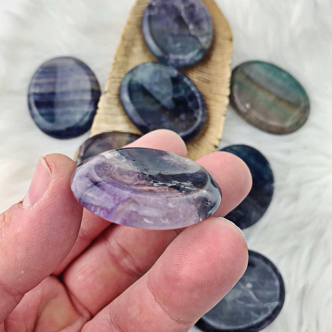 Fluorite Worry Stone Palm Stone (837) - The Bead Shoppe