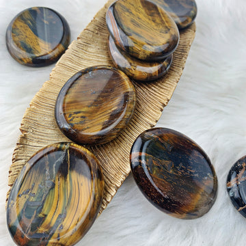 Tiger's Eye Worry Stone Palm Stone (838) - The Bead Shoppe