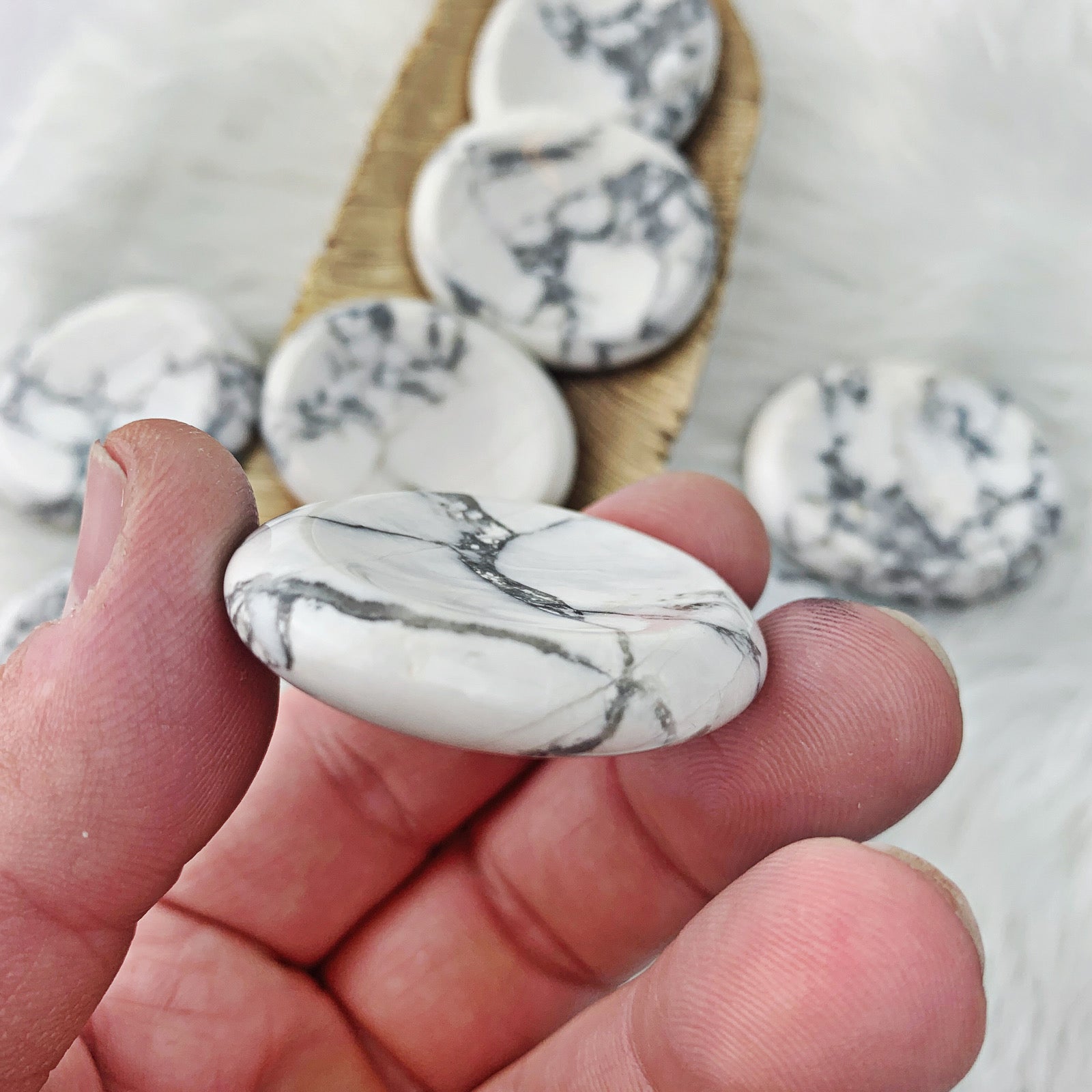 Howlite Worry Stone Palm Stone (839) - The Bead Shoppe