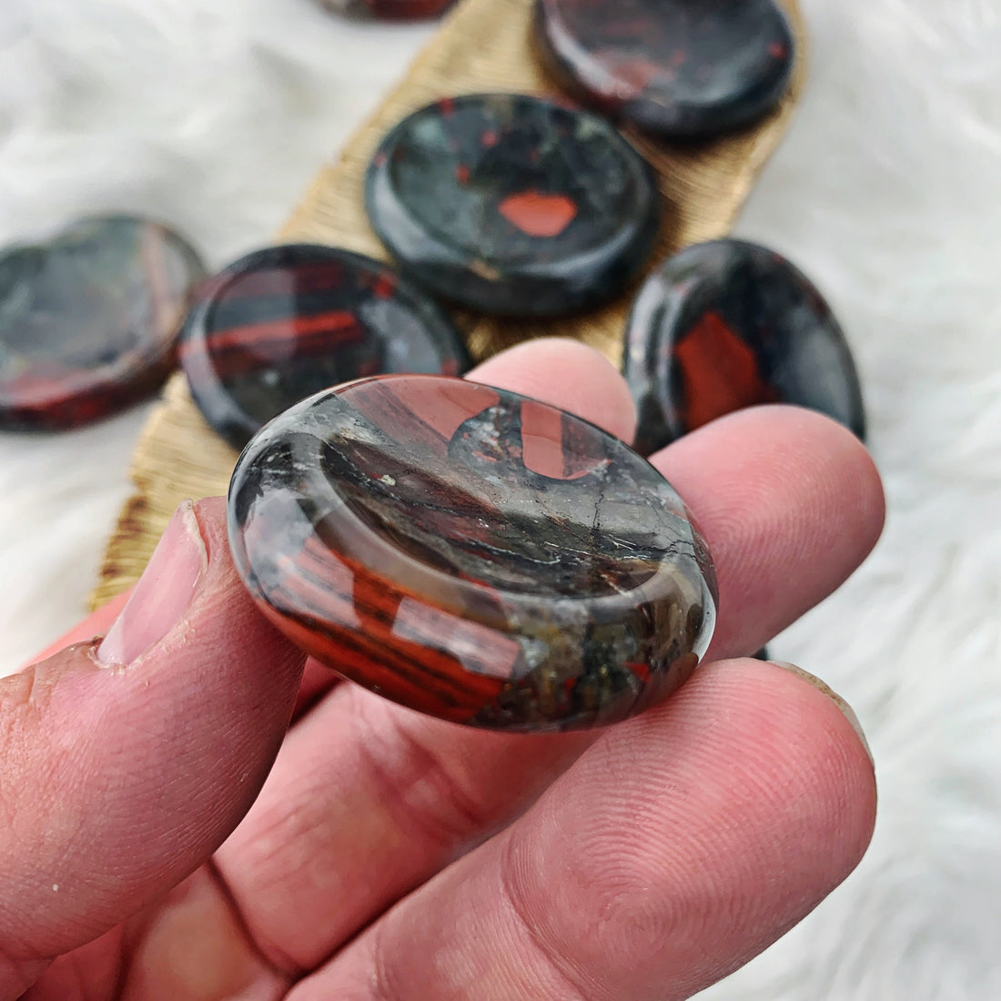 Bloodstone Jasper Worry Stone Palm Stone (841) - The Bead Shoppe