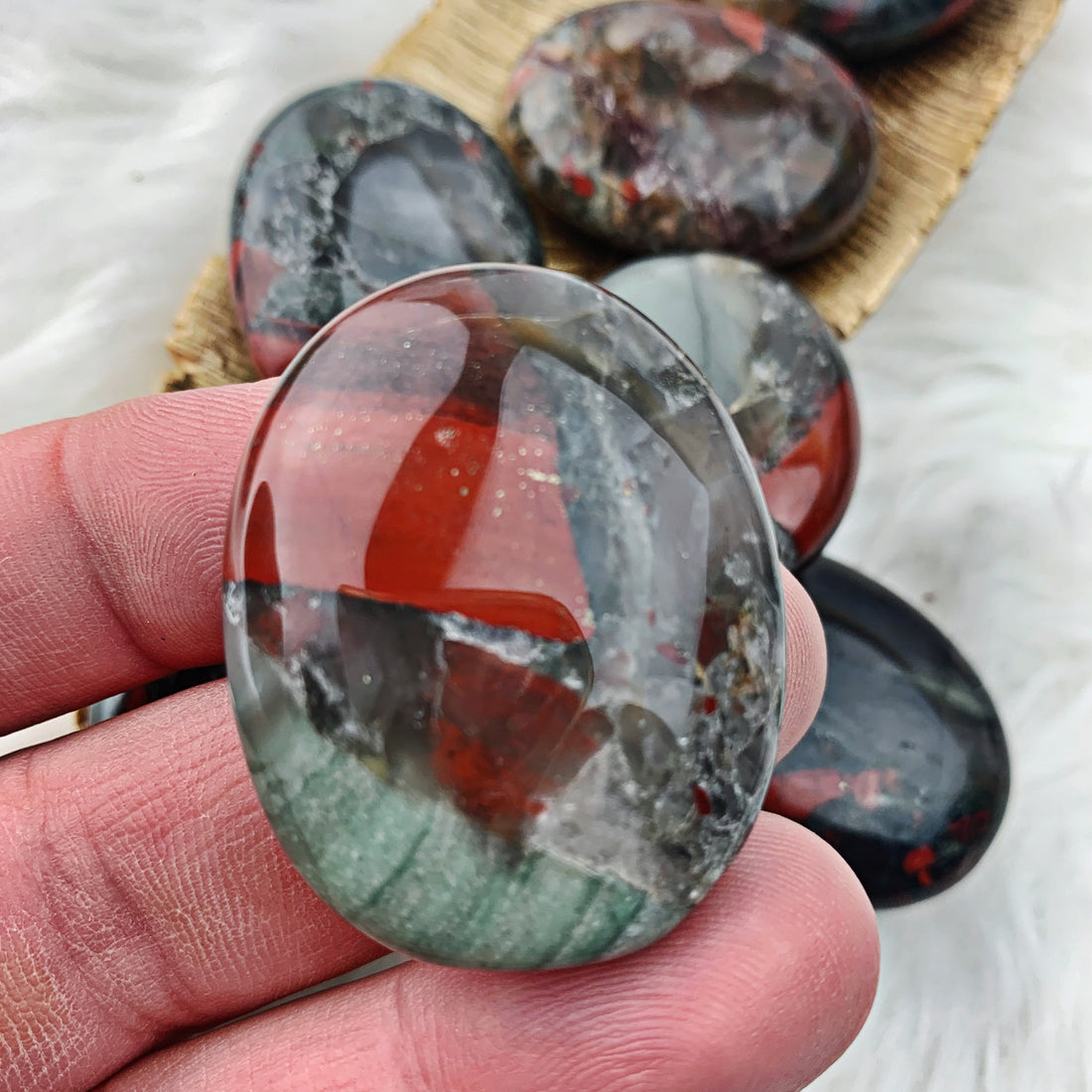 Bloodstone Palm Stone (848) - The Bead Shoppe