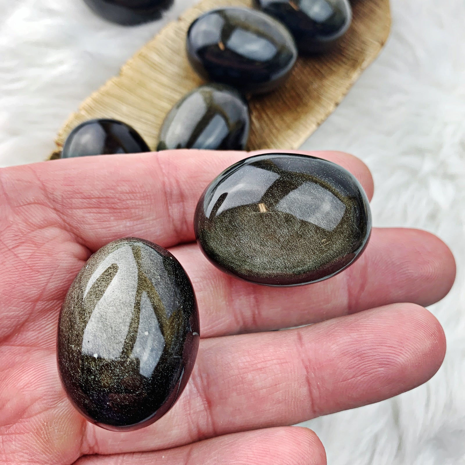 Gold Sheen Obsidian Palm Stone (865) - The Bead Shoppe