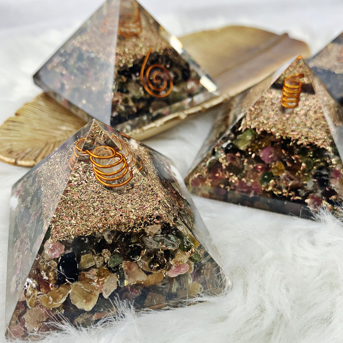 Watermelon Tourmaline Orgonite Pyramid (869) - The Bead Shoppe