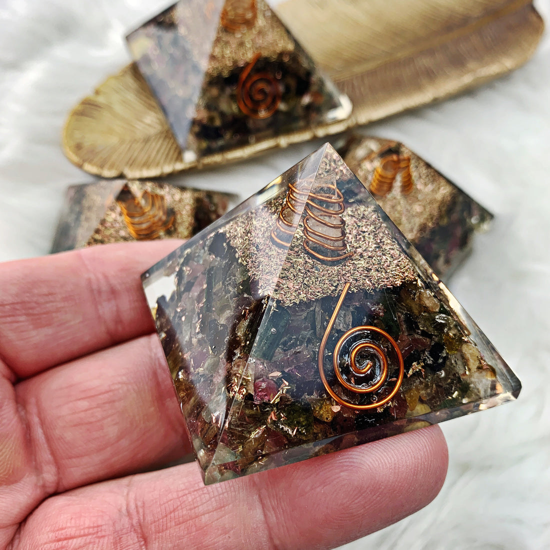 Watermelon Tourmaline Orgonite Pyramid (869) - The Bead Shoppe