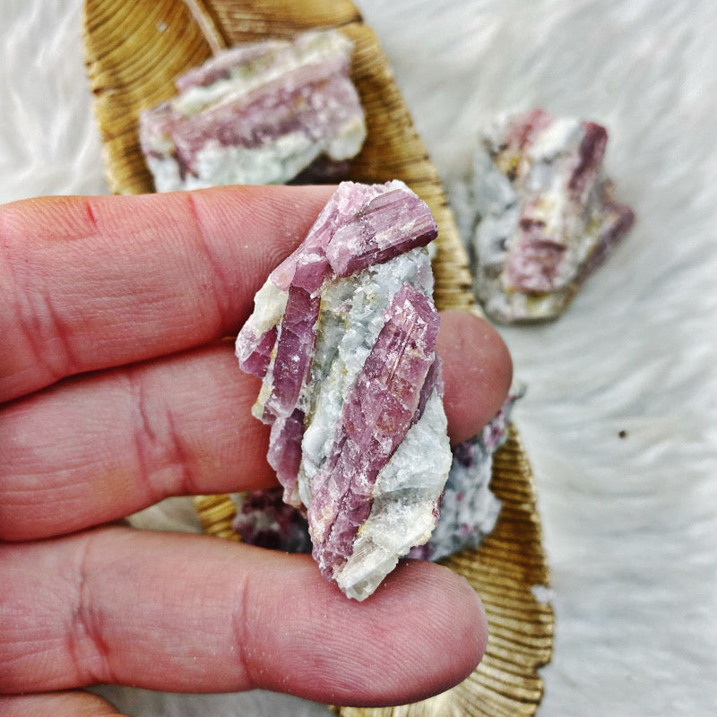 Pink Tourmaline - Raw in White Quartz - The Bead N Crystal & Enclave Gems