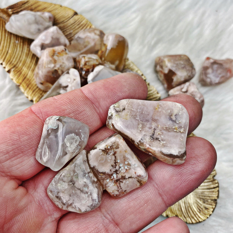 Flower Agate Tumbled Stones (Set of 2) - The Bead N Crystal & Enclave Gems