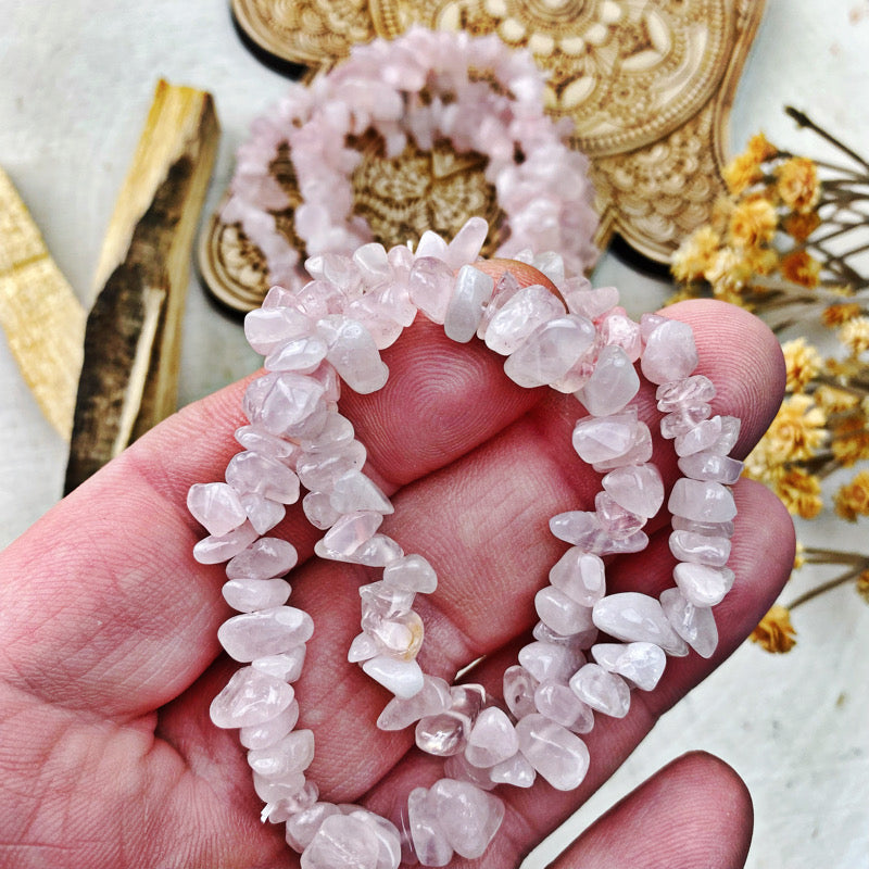 Rose Quartz Chip Stretch Bracelet - The Bead N Crystal & Enclave Gems