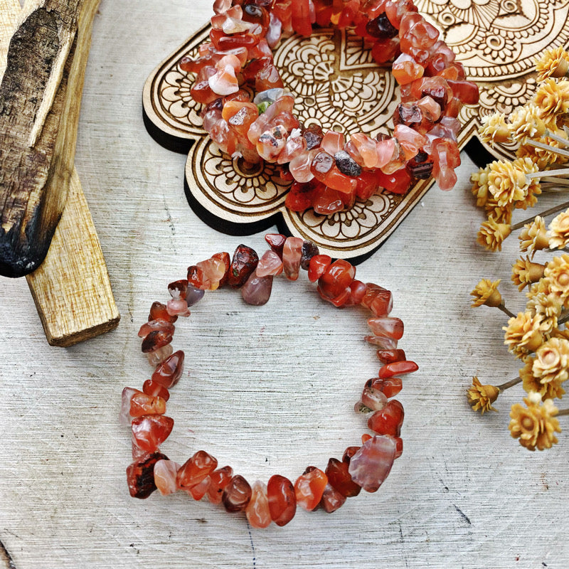 Red Agate Chip Stretch Bracelet - The Bead N Crystal & Enclave Gems