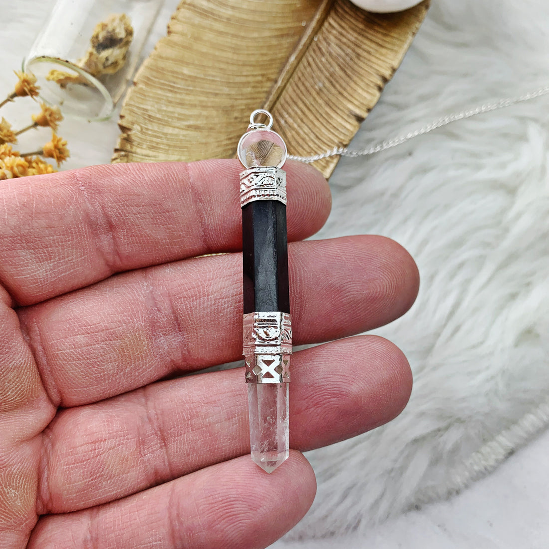 Shungite /w Crystal Quartz Pendulum (894) - The Bead Shoppe