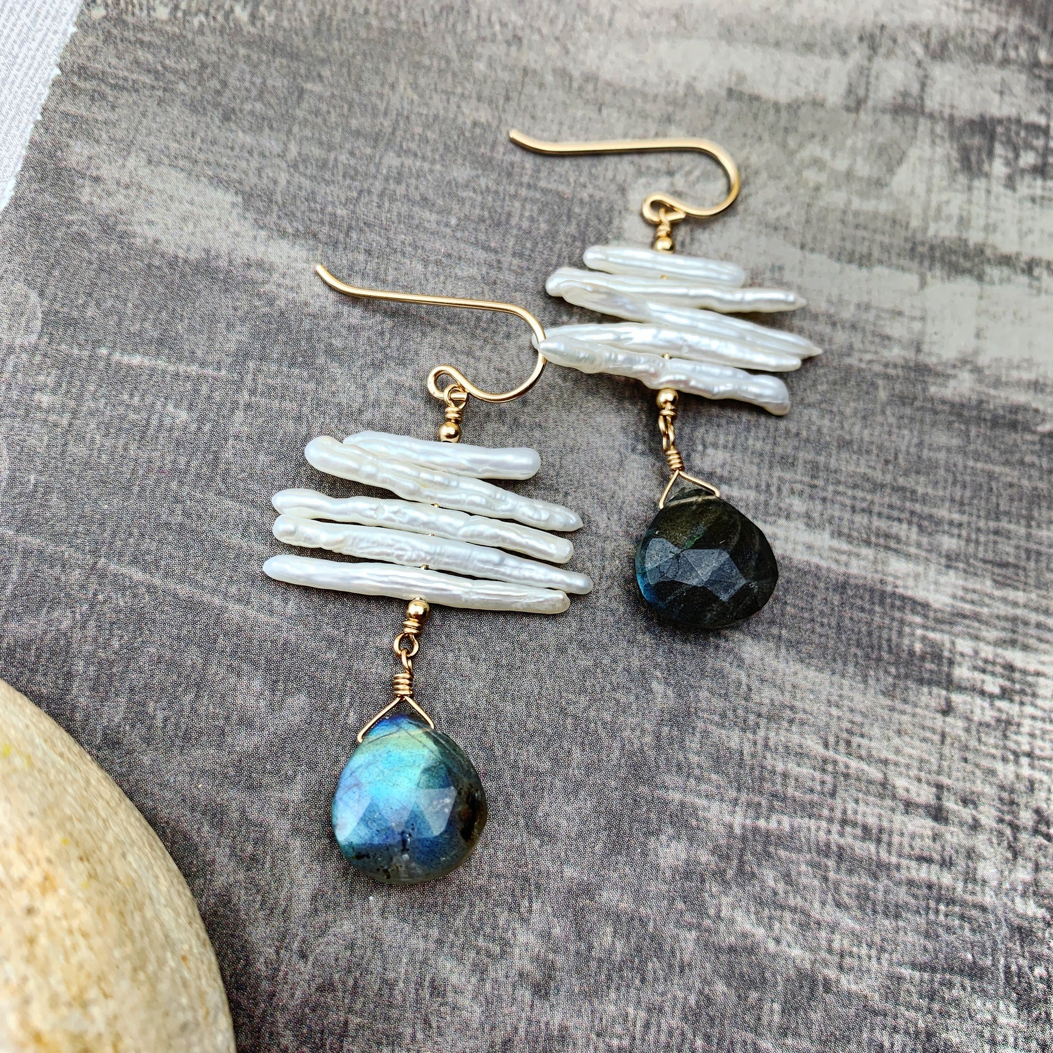 Mia Earrings - 14k Gold Filled Labradorite Briolette Drops - The Bead N Crystal & Enclave Gems