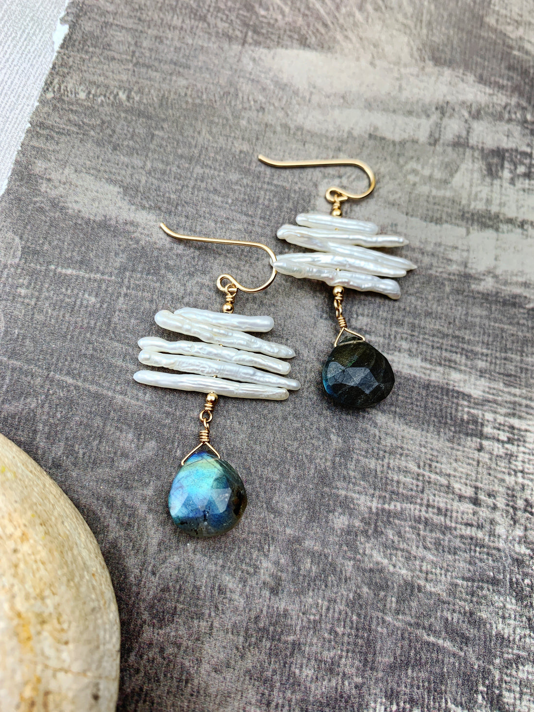 Mia Earrings - 14k Gold Filled Labradorite Briolette Drops - The Bead N Crystal & Enclave Gems