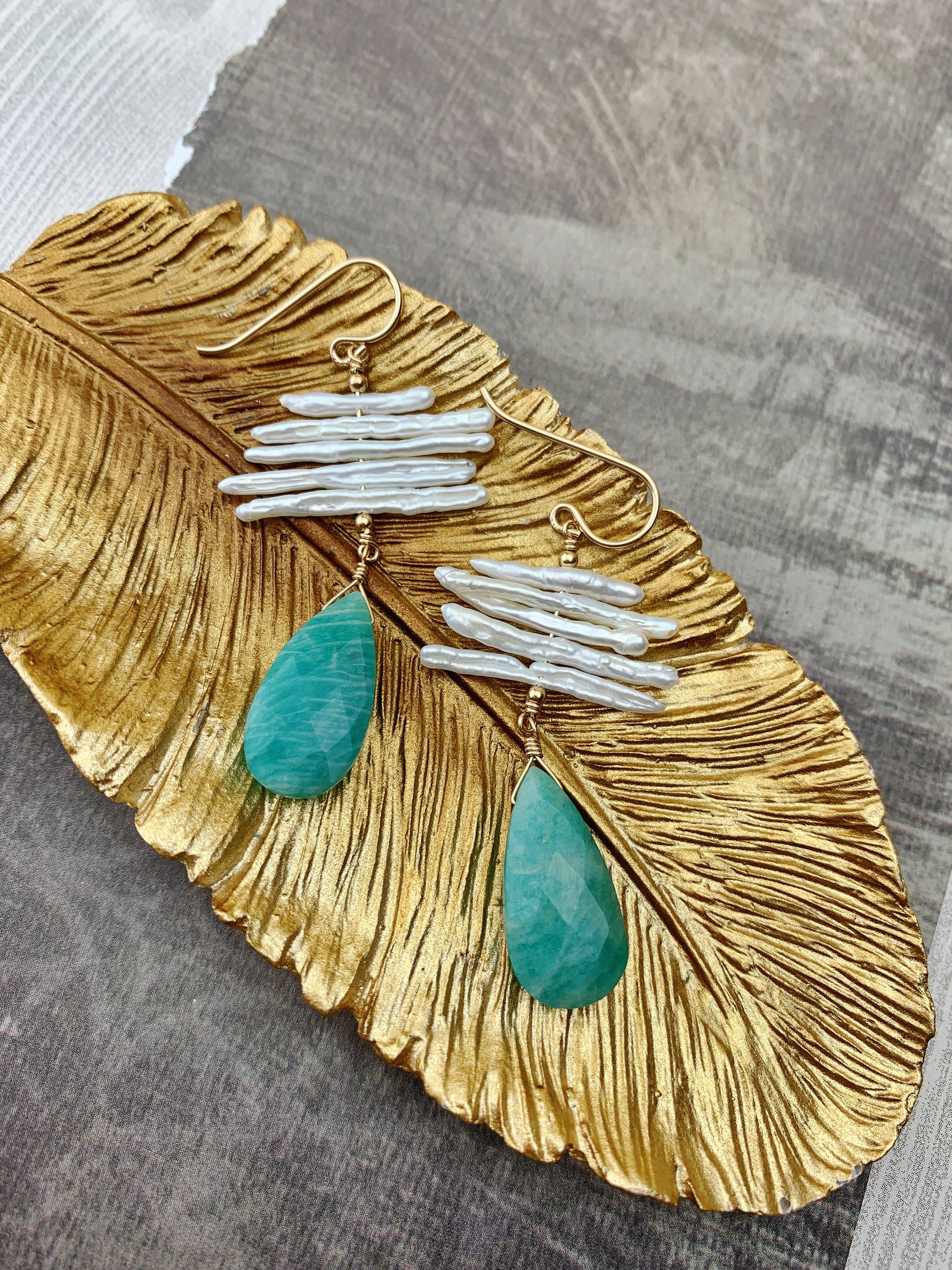Mia Earrings - 14k Gold Filled Amazonite Teardrops - The Bead N Crystal & Enclave Gems