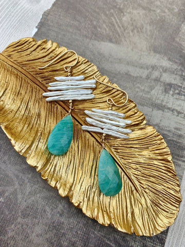 Mia Earrings - 14k Gold Filled Amazonite Teardrops - The Bead N Crystal & Enclave Gems